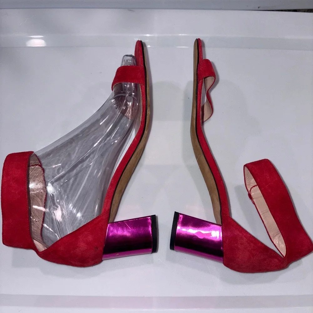 Suede Block Heel Ankle Strap Sandals Womens 6.5 Red Kate Spade